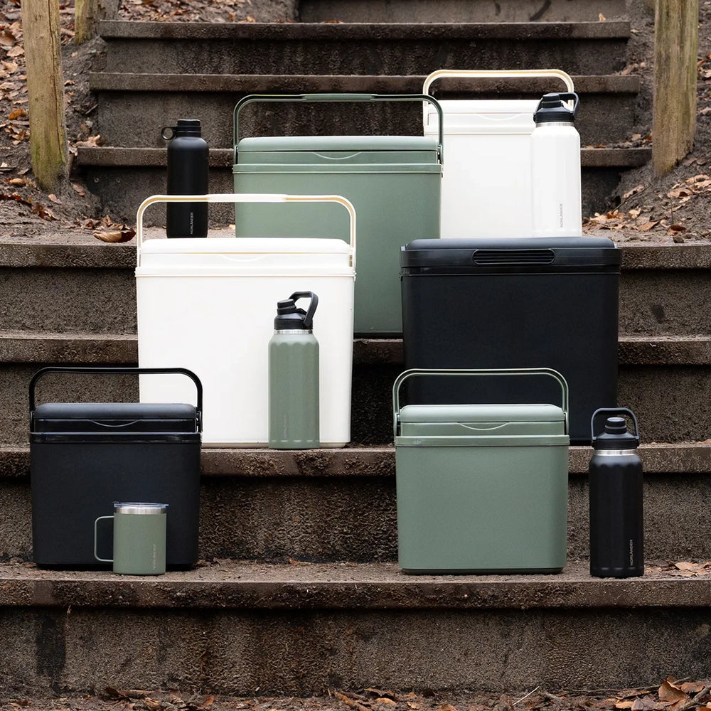 Extra grote dubbelwandige thermofles met draaghengsel, geschikt voor lasergravering – sfeer foto met koelboxen 3828893