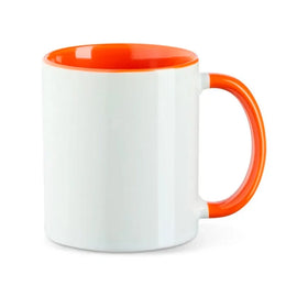 Keramische mok met gekleurde binnenzijde en oor, Wit en oranje - 4172883