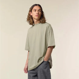 Unisex oversized T-shirt met opstaande kraag van biologisch katoen sfeerbeeld, Beige - 44C358