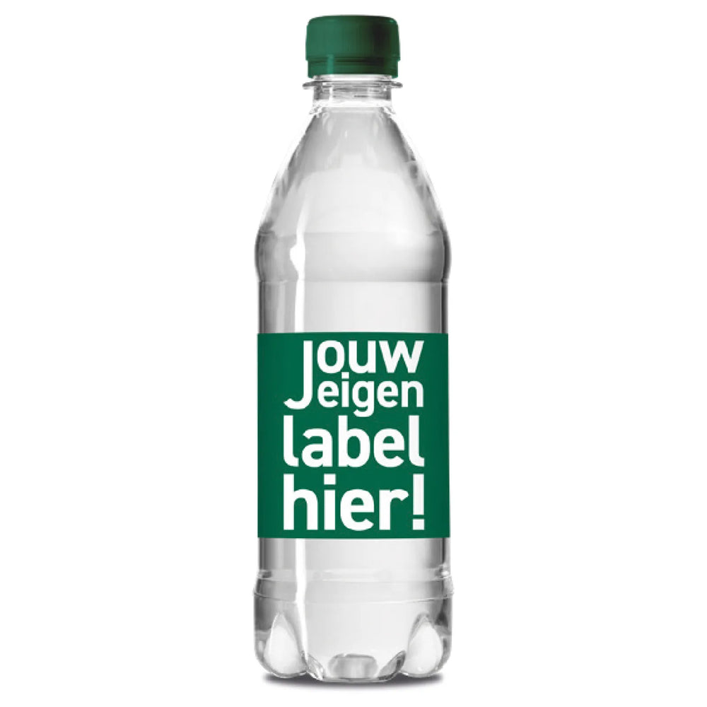 R-PET Mineraalwaterfles 500 ml Plat met Schroefdop – Inclusief Full Colour Etiket - Groen