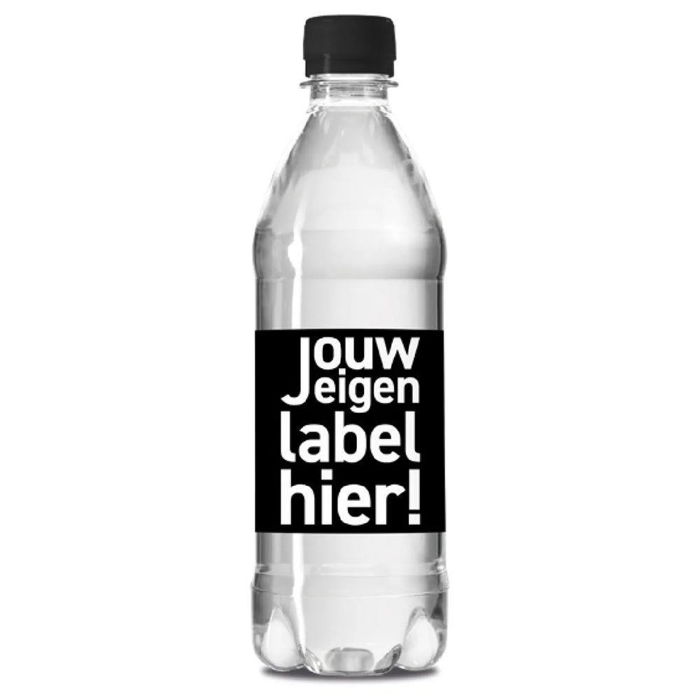 R-PET Mineraalwaterfles 500 ml Plat met Schroefdop – Inclusief Full Colour Etiket - Zwart