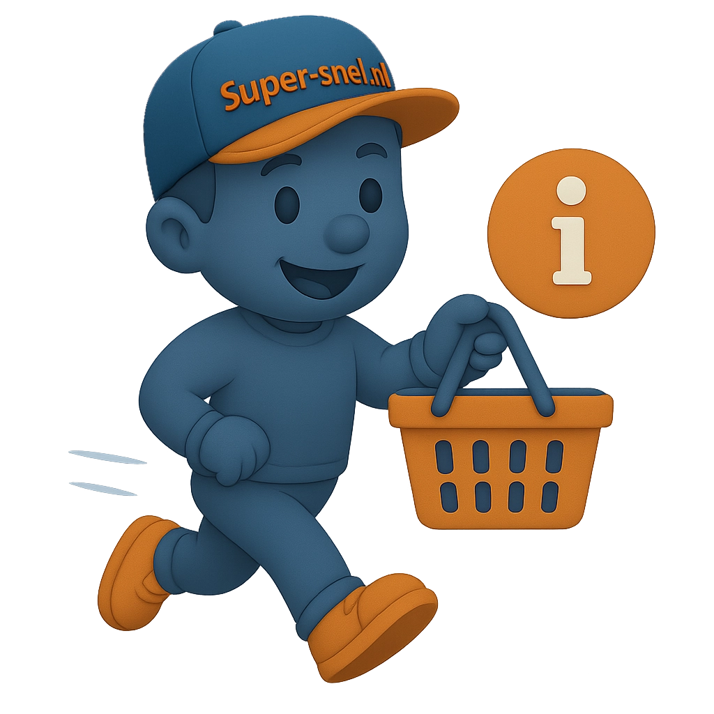 Mascotte van Super-snel.nl met winkelmandje