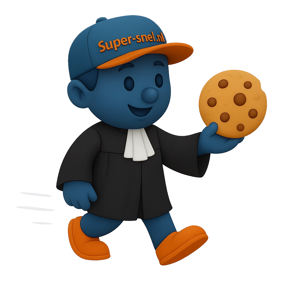 Mascotte van Super-snel.nl in advocaattoga houdt cookie vast (cookieverklaring)