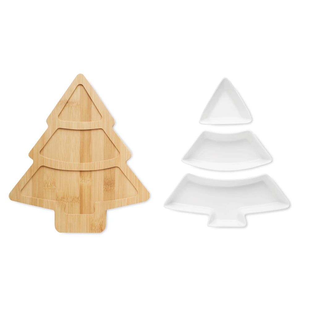 Bamboe kerstboom serveerset met 3 schaaltjes
