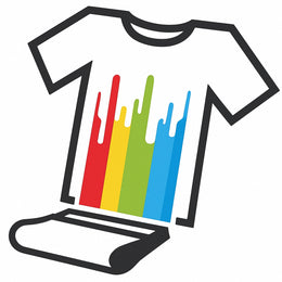 Illustratie van een T-shirt met kleurrijke bedrukking en transferfolie, Meerkleurig