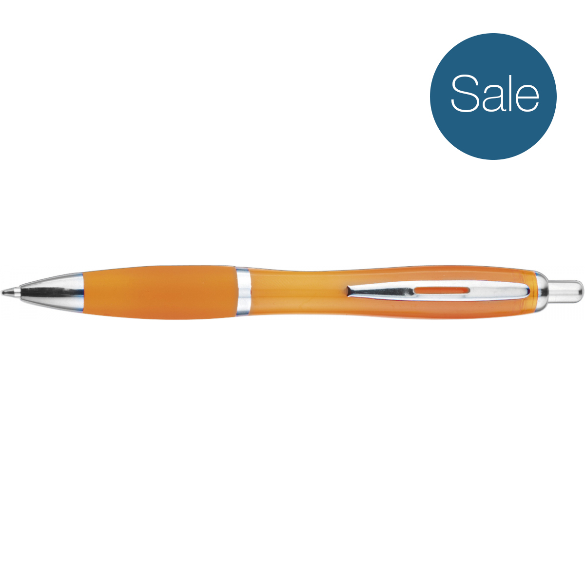 Balpen | Blauwschrijvend | Oranje pen | Rubberen grip