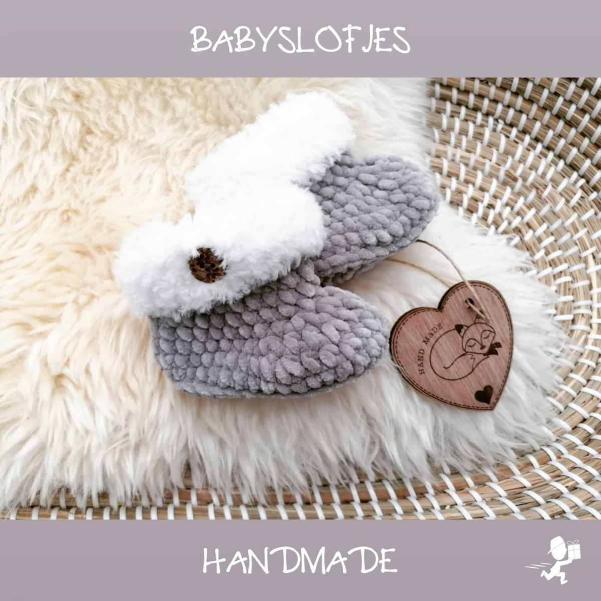 Babyslofjes | Grijs-wit  | Handmade